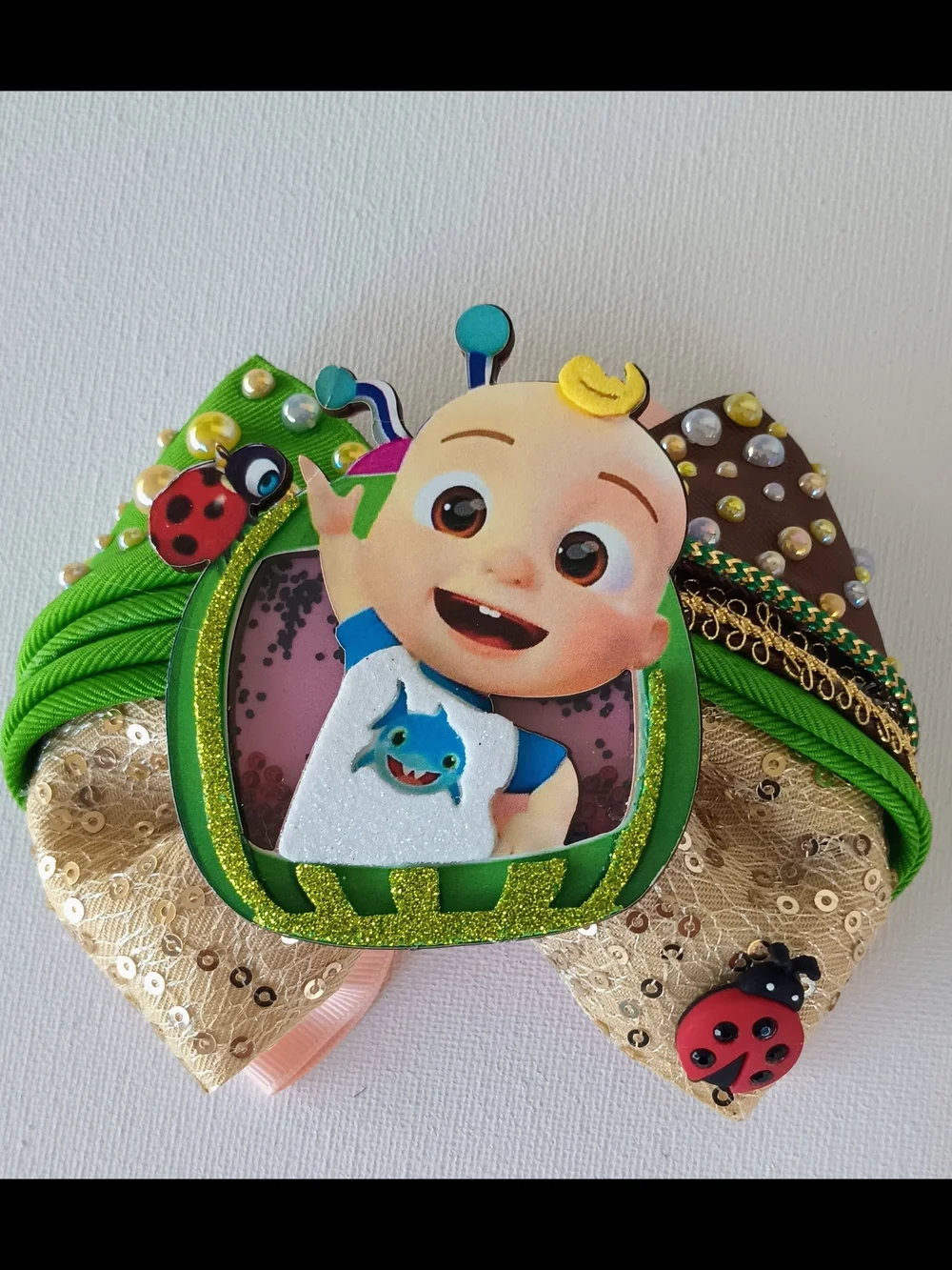 Handmade Green Cartoon Character Hair Bow for Kids - Plush Clip